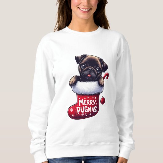 Schattigee "Merry Pugmas" Kerst Pug Trui (Voorkant)