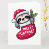 Schattigee "Merry Slothmas" Kerstluiaard Kaart (Gele Bloem)
