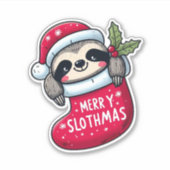 Schattigee "Merry Slothmas" Kerstluiaard Sticker (Voorkant)