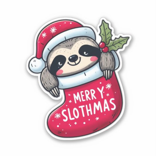 Schattigee "Merry Slothmas" Kerstluiaard Sticker (Voorkant)