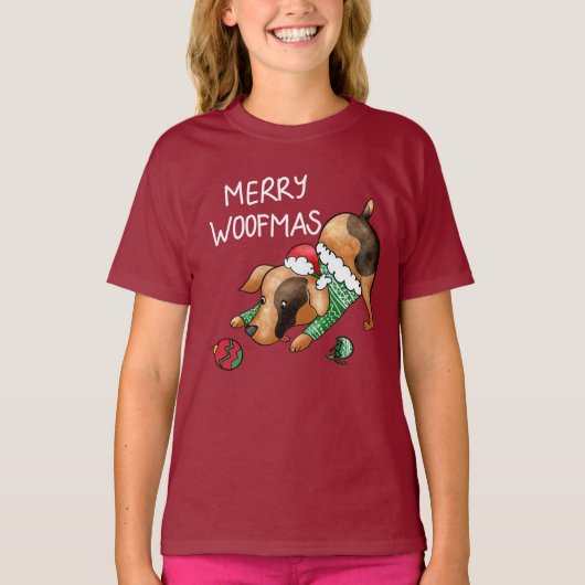 Schattigee Merry Woofmas Christmas Dog Kinder T-shirt (Voorkant)