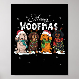 Schattigee Merry Woofmas Teckel Kersthond Reindee Poster