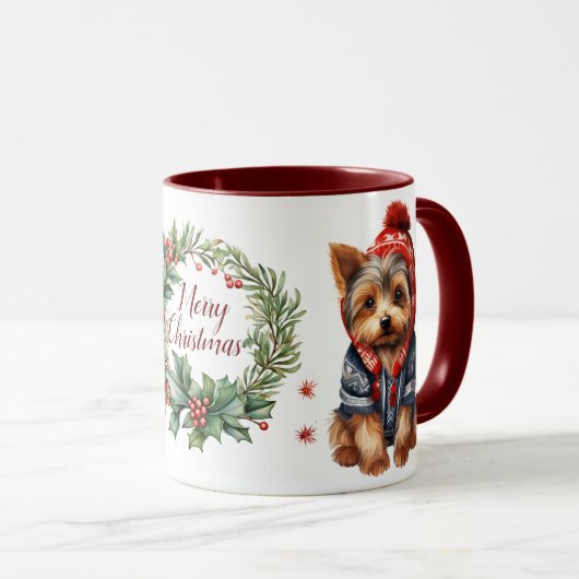 Schattigee Merry Yorkshire Terrier Dog Christmas M Mok (Voorkant rechts)