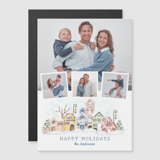 Schattigee met sneeuw bedekte kersthuisjes 4-foto (Voorkant / Achterkant)