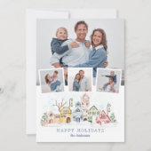 Schattigee met sneeuw bedekte kersthuisjes 4-foto feestdagenkaart (Voorkant)