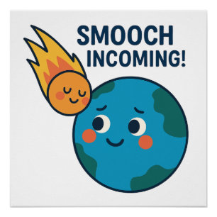 Schattigee Meteor en Earth Cartoon - "Smooch" Post Perfect Poster