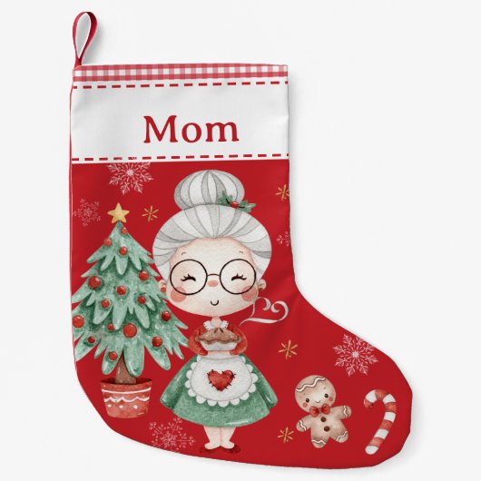 Schattigee mevrouw Claus Tree Gingerbread Man Red Kleine Kerstsok (Voorkant)