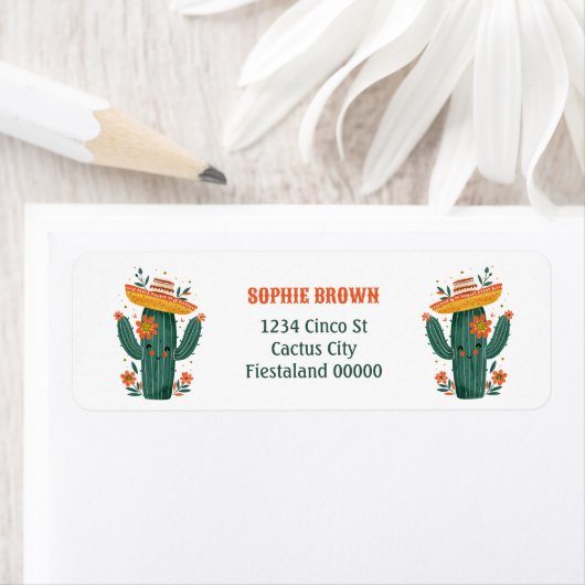 Schattigee Mexicaanse cactus met bloemen retouradr Etiket (Insitu)