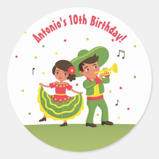 Schattigee Mexicaanse Fiesta Hispanic Kinder parti Ronde Sticker (Voorkant)