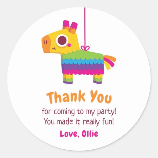 Schattigee Mexicaanse Pinata Dank u Kids Verjaarda Ronde Sticker (Voorkant)