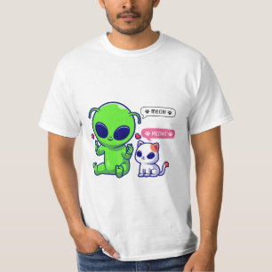 SCHATTIGEE MIAUW KAT MET BUITENAARDS WEZEN T-SHIRT