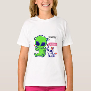 SCHATTIGEE MIAUW KAT MET BUITENAARDS WEZEN T-SHIRT
