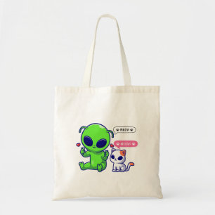 SCHATTIGEE MIAUW KAT MET BUITENAARDS WEZEN TOTE BAG