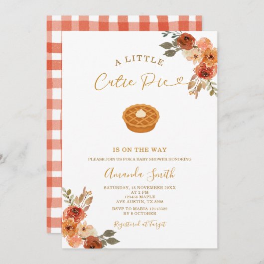 Schattigee Mini Cutie Pie Gingham Herfst Baby show Kaart (Voorkant / Achterkant)