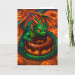 Schattigee Mini Green Dragon & Donut Fantasy Art Kaart