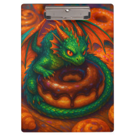 Schattigee Mini Green Dragon & Donut Fantasy Art Klembord