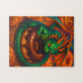 Schattigee Mini Green Dragon & Donut Fantasy Art Legpuzzel (Horizontaal)