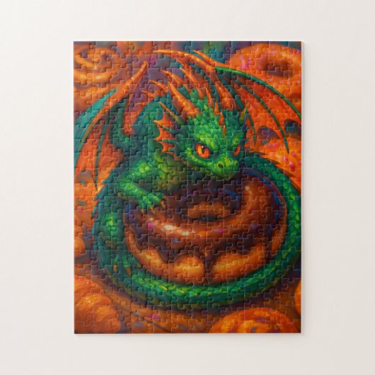 Schattigee Mini Green Dragon & Donut Fantasy Art Legpuzzel (Verticaal)
