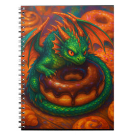 Schattigee Mini Green Dragon & Donut Fantasy Art Notitieboek