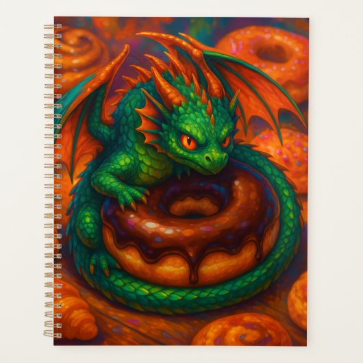 Schattigee Mini Green Dragon & Donut Fantasy Art Planner (Voorkant)