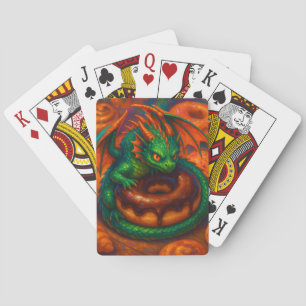Schattigee Mini Green Dragon & Donut Fantasy Art Pokerkaarten