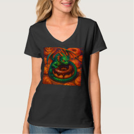 Schattigee Mini Green Dragon & Donut Fantasy Art T-shirt