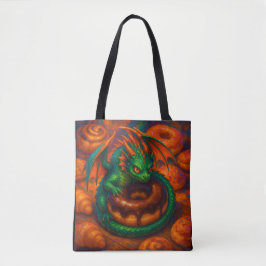 Schattigee Mini Green Dragon & Donut Fantasy Art Tote Bag