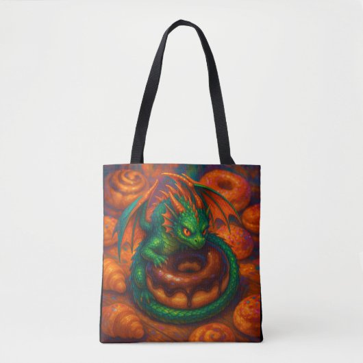 Schattigee Mini Green Dragon & Donut Fantasy Art Tote Bag (Voorkant)
