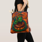 Schattigee Mini Green Dragon & Donut Fantasy Art Tote Bag (Dichtbij)