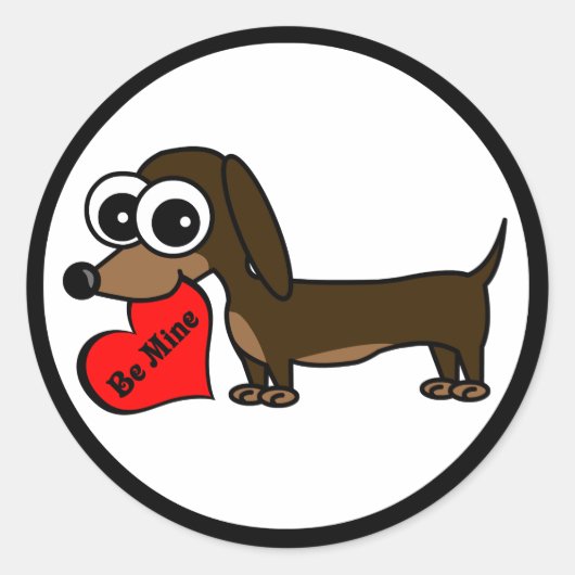 Schattigee miniatuur Dachshund Holding Be Mine Hea Ronde Sticker (Voorkant)