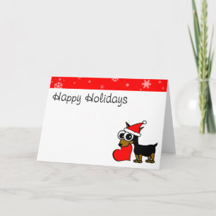 Schattigee miniatuur Pinscher Santa Hat Happy Holi Feestdagen Kaart