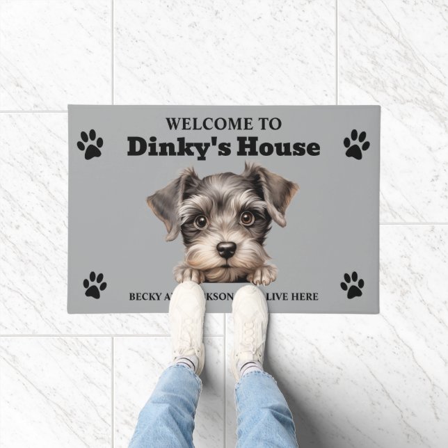 Schattigee Miniatuur Schanuzer Dog Foto Deurmat (Binnen)