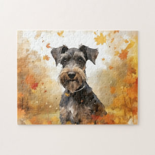 Schattigee miniatuur Schnauzer Dog/Autumn/Herfst Legpuzzel