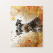 Schattigee miniatuur Schnauzer Dog/Autumn/Herfst Legpuzzel (Verticaal)