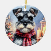 Schattigee miniatuur Schnauzer Dog Christmas Keramisch Ornament (Voorkant)