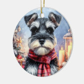 Schattigee miniatuur Schnauzer Dog Christmas Keramisch Ornament (Links)