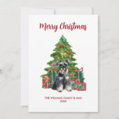 Schattigee Miniatuur Schnauzer Hond Familie Kerstm Feestdagenkaart (Voorkant)