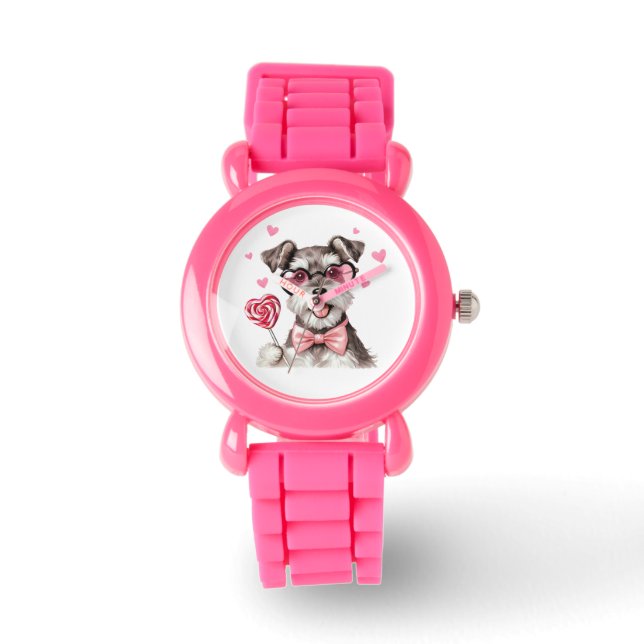 Schattigee Miniatuur Schnauzer Kinderen Horloge (Voorkant)