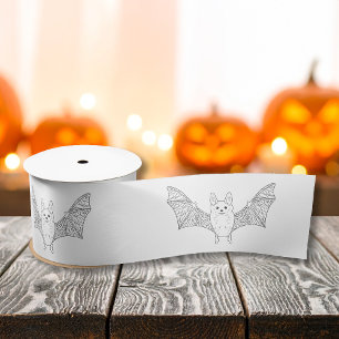 Schattigee Minimal Bat Met Wings Line Art Hallowee Satijnen Lint