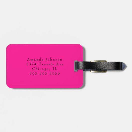 Schattigee Minimal Hot Pink Monogram Volledige naa Bagagelabel (Achterkant horizontaal)