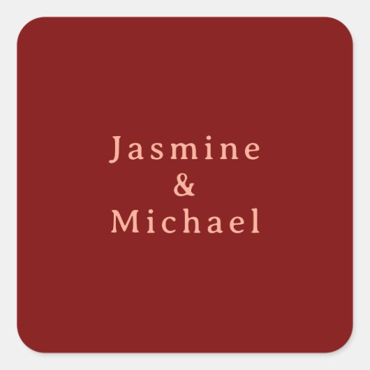 Schattigee minimalistische Deep Red & Peach eigen  Vierkante Sticker (Voorkant)