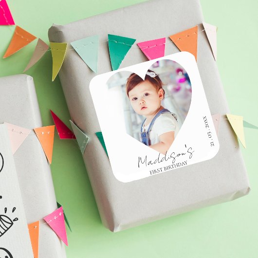 Schattigee minimalistische foto eerste verjaardags vierkante sticker
