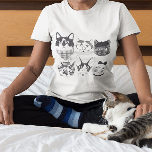 Schattigee minimalistische kattengezichtschetsen t-shirt