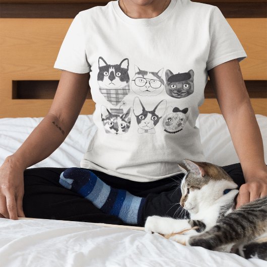 Schattigee minimalistische kattengezichtschetsen t-shirt