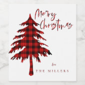 Schattigee minimalistische rode geruite kerstboom wijn etiket (Enkel label)