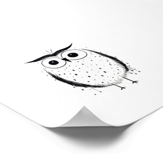 Schattigee minimalistische uil - handgetekende sti poster (Hoek)