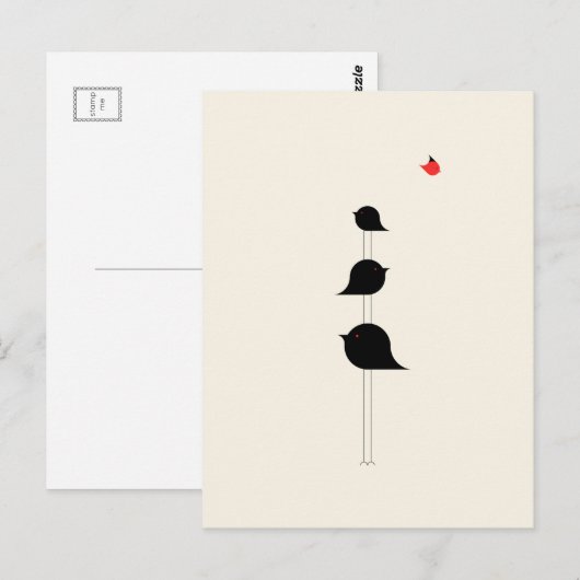 Schattigee minimalistische vogeltjes zwart rood te briefkaart (Voorkant / Achterkant)
