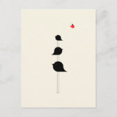 Schattigee minimalistische vogeltjes zwart rood te briefkaart (Voorkant)