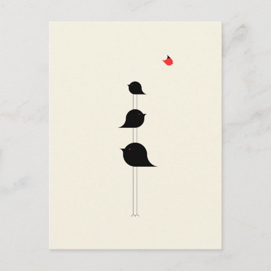 Schattigee minimalistische vogeltjes zwart rood te briefkaart (Voorkant)