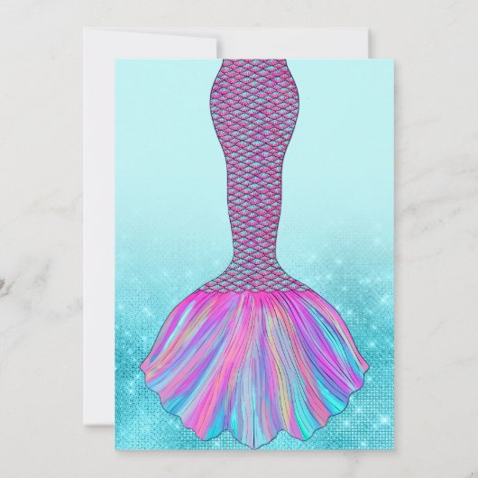 Schattigee Mint Blauw Roze Zeemeermin Staart Glitt Kaart (Achterkant)